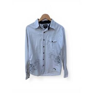 Billabong White Dress Shirts Slim Fit Button Down Shirt Mens Med Striped Graphic